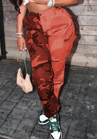 (Red)2022 Styles Women Fashion Summer TikTok&Instagram Styles Camouflage Contrast Color Long Pants