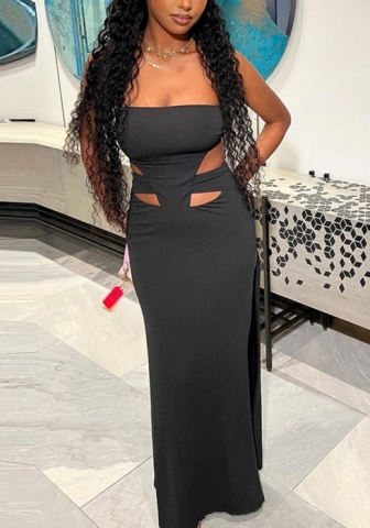 (Real Image)2022 Styles Women Fashion Summer TikTok&Instagram Styles Black Cut Out Maxi Dress