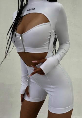 (White)2022 Styles Women Fashion Summer TikTok&Instagram Styles Black Cut Out Front Zipper Romper