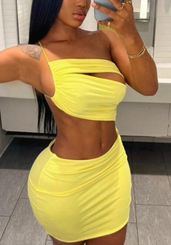(Real Image)2022 Styles Women Fashion Summer TikTok&Instagram Styles Yellow Backless Two Piece Dress