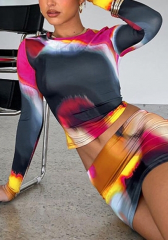 (Real Image)2022 Styles Women Fashion Summer TikTok&Instagram Styles  Long Sleeve Print Two Piece Dress