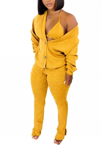 (Yellow)2022 Styles Women Fashion Summer TikTok&Instagram Styles Sweater 3 Piece Suit