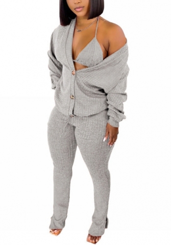 (Gray)2022 Styles Women Fashion Summer TikTok&Instagram Styles Sweater 3 Piece Suit