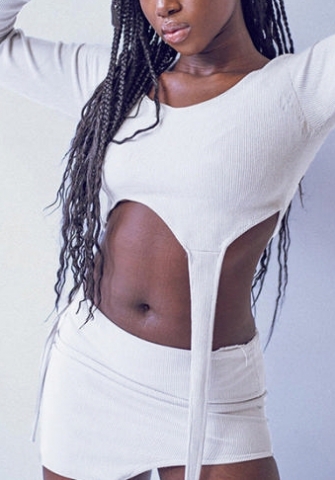 (White)2022 Styles Women Fashion Summer TikTok&Instagram Styles Long Sleeve Irregular Two Piece Dress