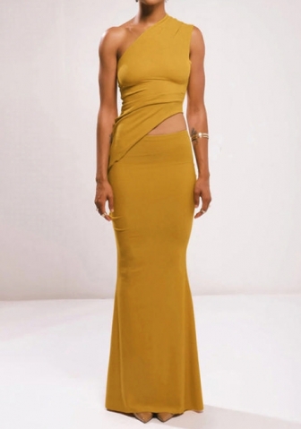(Yellow)2022 Styles Women Fashion Summer TikTok&Instagram Styles Single Shoulder Maxi Dress
