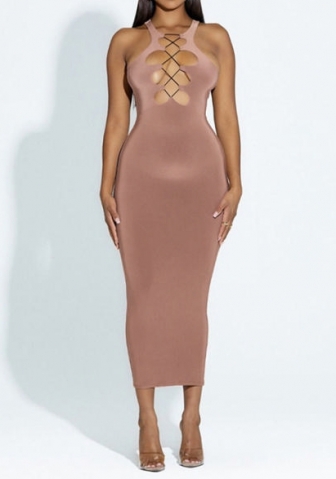 (Brown)2022 Styles Women Fashion Summer TikTok&Instagram Styles Lace Up Maxi Dress