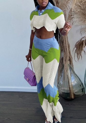 (Green)2022 Styles Women Fashion Summer TikTok&Instagram Styles Contrast Color Two Piece Suit