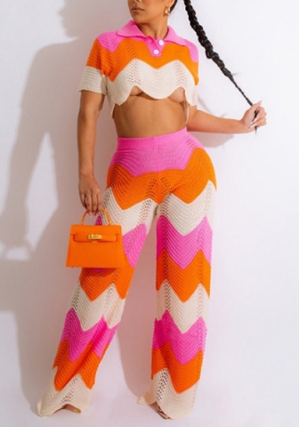 (Orange)2022 Styles Women Fashion Summer TikTok&Instagram Styles Contrast Color Two Piece Suit