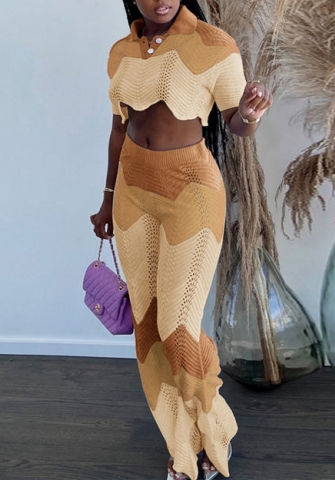 (Khaki)2022 Styles Women Fashion Summer TikTok&Instagram Styles Contrast Color Two Piece Suit