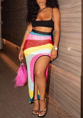 (Only Skirts)(Real Image)2022 Styles Women Fashion Summer TikTok&Instagram Styles Contrast Color Sweater Skirts