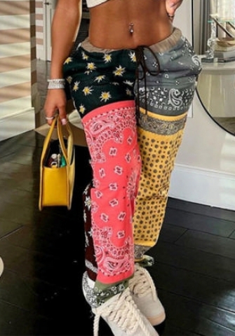 (Real Image)2022 Styles Women Fashion Summer TikTok&Instagram Styles Print Contrast Color Long Pants