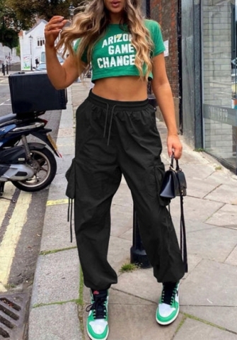 (Only Long Pants)(Black)2022 Styles Women Fashion Summer TikTok&Instagram Styles Loose OL Long Pants