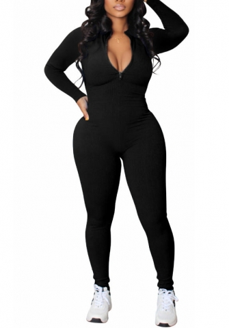 (Real Image)2022 Styles Women Fashion Summer TikTok&Instagram Styles Long Sleeve Front Zipper Solid Color Jumpsuit