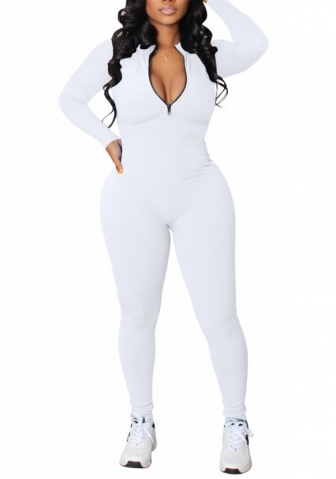 (Real Image)2022 Styles Women Fashion Summer TikTok&Instagram Styles Long Sleeve Front Zipper Solid Color Jumpsuit