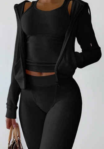 (Black)2022 Styles Women Fashion Spring&Winter TikTok&Instagram Styles Solid Color Three Pieces Suit