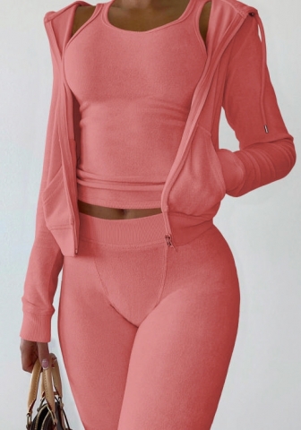 (Peach)2022 Styles Women Fashion Spring&Winter TikTok&Instagram Styles Solid Color Three Pieces Suit