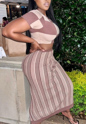 (Brown)2022 Styles Women Fashion Spring&Winter TikTok&Instagram Styles Print Two Piece Dress Maxi Dress