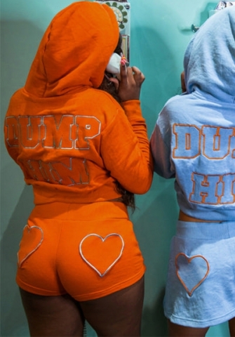 (Orange)(Real Image)2022 Styles Women Fashion Spring&Winter TikTok&Instagram Styles Letter Short Two Piece Suit