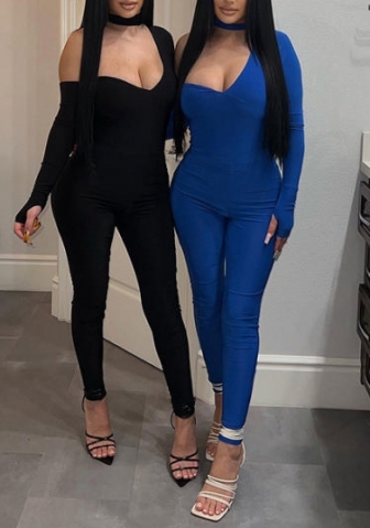 (Blue)(Real Image)2022 Styles Women Fashion Spring&Winter TikTok&Instagram Styles Solid Color Irregular Jumpsuit