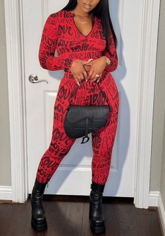 (Red)2022 Styles Women Fashion Spring&Winter TikTok&Instagram Styles Print Two Piece Suit