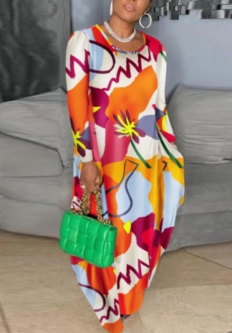 (Orange)(Plus Size)2022 Styles Women Fashion Spring&Winter TikTok&Instagram Styles Long Sleeve Loose Maxi Dress