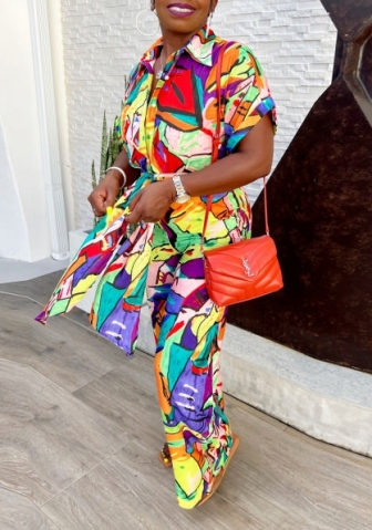 (Plus Size)2022 Styles Women Fashion Spring&Winter TikTok&Instagram Styles Print Loose Jumpsuit with Waist Tie