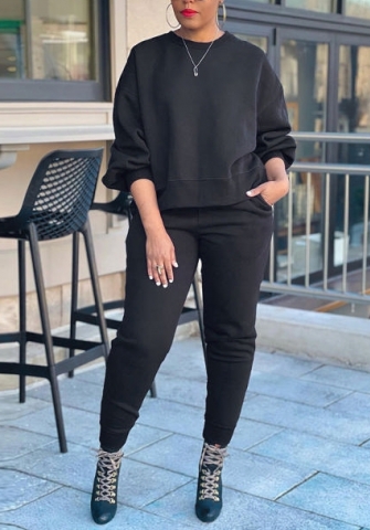 (Black)(Plus Size)2022 Styles Women Fashion Spring&Winter TikTok&Instagram Styles Solid Color Two Piece Suit