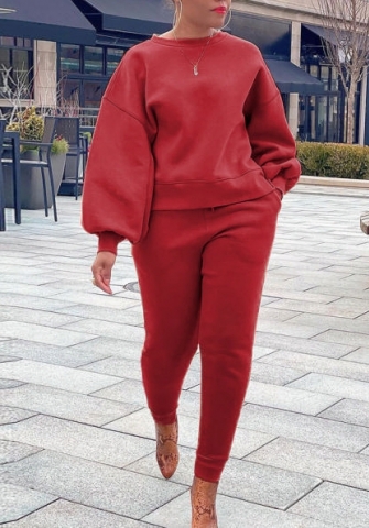 (Red)(Plus Size)2022 Styles Women Fashion Spring&Winter TikTok&Instagram Styles Solid Color Two Piece Suit