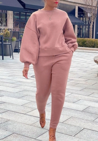 (Pink)(Plus Size)2022 Styles Women Fashion Spring&Winter TikTok&Instagram Styles Solid Color Two Piece Suit