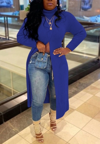 (Blue)(Plus Size)2022 Styles Women Fashion Spring&Winter TikTok&Instagram Styles Solid Color High Split Long Coat