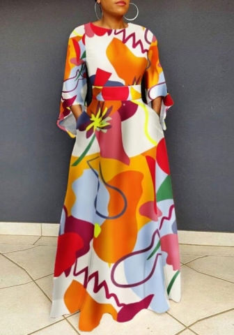 (Plus Size)2022 Styles Women Fashion Spring&Winter TikTok&Instagram Styles Print LooseMaxi Dress