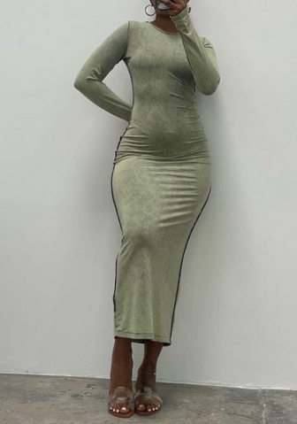 (Real Image)2022 Styles Women Fashion Spring&Winter TikTok&Instagram Styles Green Long Sleeve Maxi Dress