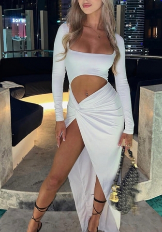 (White)2022 Styles Women Fashion Spring&Winter TikTok&Instagram Styles Black Cut Out Long Sleeve Maxi Dress