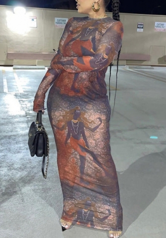 (Real Image)2022 Styles Women Fashion Spring&Winter TikTok&Instagram Styles Print Long Sleeve Maxi Dress