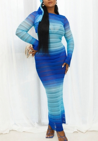 (Real Image)2022 Styles Women Fashion Spring&Winter TikTok&Instagram Styles Long Sleeve Blue Maxi Dress