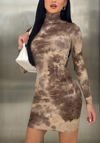 (Real Image)2022 Styles Women Fashion Spring&Winter TikTok&Instagram Styles Brown Print Long Sleeve Mini Dress