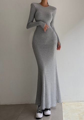 (Real Image)2022 Styles Women Fashion Spring&Winter TikTok&Instagram Styles Solid Color  Long Sleeve Maxi Dress