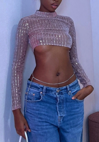 (Real Image)2022 Styles Women Fashion Spring&Winter TikTok&Instagram Styles Sequins Long Sleeve Tank Tops