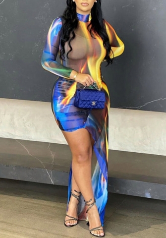 (Real Image)2022 Styles Women Fashion Spring&Winter TikTok&Instagram Styles Print Irregular Long Sleeve Maxi Dress