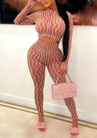 (Pink)2022 Styles Women Fashion Spring&Winter TikTok&Instagram Styles Purple Front Zipper Corp Tops+Long Pants 2 Piece Suit