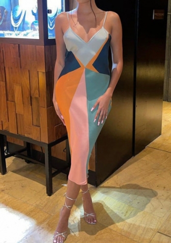 (Real Image)2022 Styles Women Fashion Spring&Winter TikTok&Instagram Styles Strap Contrast Color Midi Dress