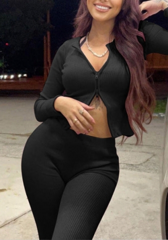 (Black)2022 Styles Women Fashion Spring&Winter TikTok&Instagram Styles Front Zipper Two Piece Suit