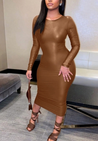 (Real Image)2022 Styles Women Fashion Spring&Winter TikTok&Instagram Styles PU Long Sleeve Maxi Dress