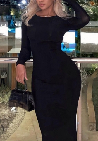 (Black)2022 Styles Women Fashion Spring&Winter TikTok&Instagram Styles Solid Color Long Sleeve Maxi Dress