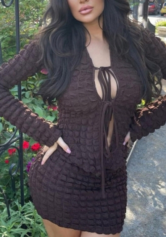 (Real Image)2022 Styles Women Fashion Spring&Winter TikTok&Instagram Styles Brown Two Piece Dress