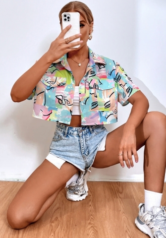 (Real Image)2022 Styles Women Fashion Spring&Winter TikTok&Instagram Styles Print Front Button Shirts