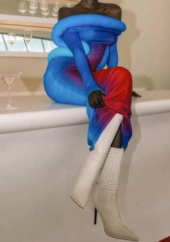 (Real Image)2022 Styles Women Fashion Spring&Winter TikTok&Instagram Styles Backless Print Long Sleeve Maxi Dress