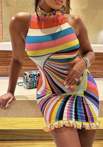 (Real Image)2022 Styles Women Fashion Spring&Winter TikTok&Instagram Styles Print Sleeveless Mini Dress