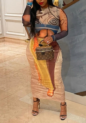 (Real Image)2022 Styles Women Fashion Spring&Winter TikTok&Instagram Styles Print Long Sleeve Maxi Dress