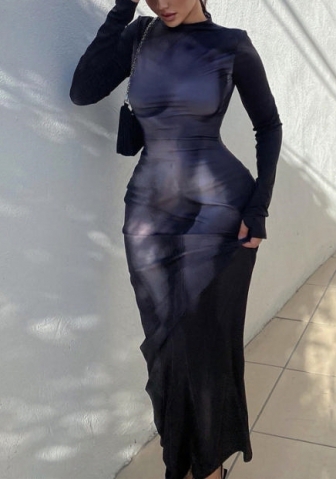 (Real Image)2022 Styles Women Fashion Spring&Winter TikTok&Instagram Styles Print Long Sleeve Maxi Dress